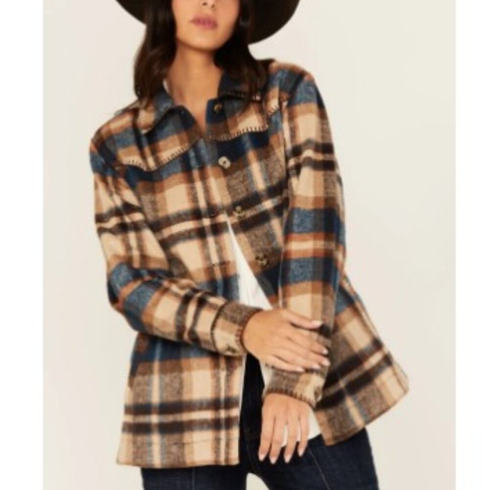 Idyllwind Miranda Lambert Womens Fleece Shacket/Jacket, S/P, Western Plaid NWOT